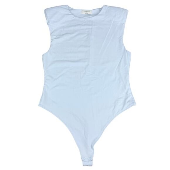 Aritzia Babaton Contour Crew Neck Shoulder Pad Bodysuit In Light Blue Size Large - Picture 2 of 5